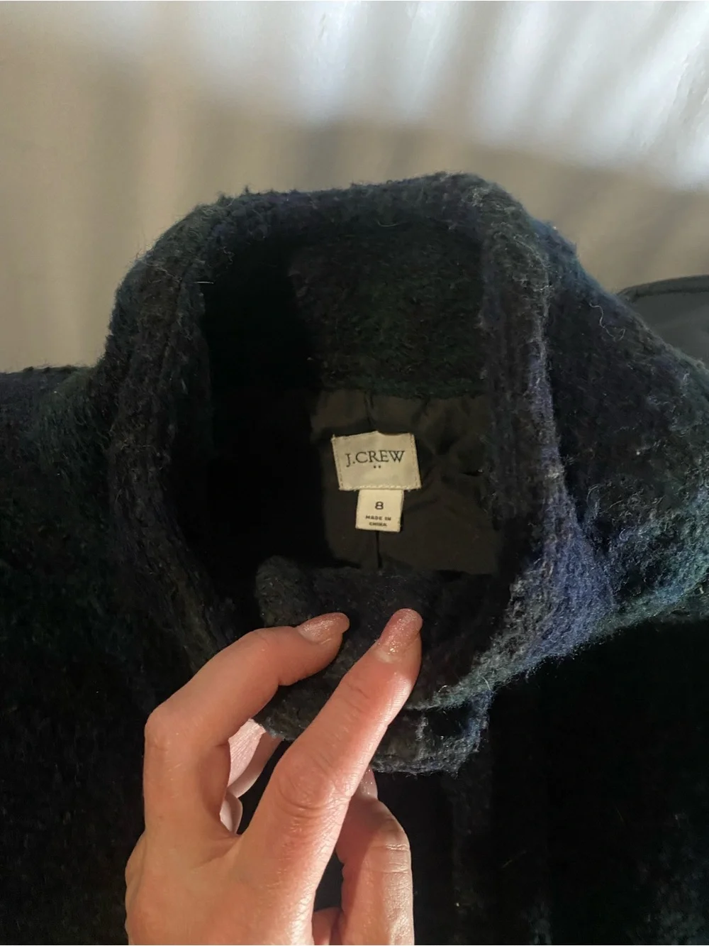 J. Crew Navy and Green Plaid Bouclé Pea Coat - Picture 3 of 5